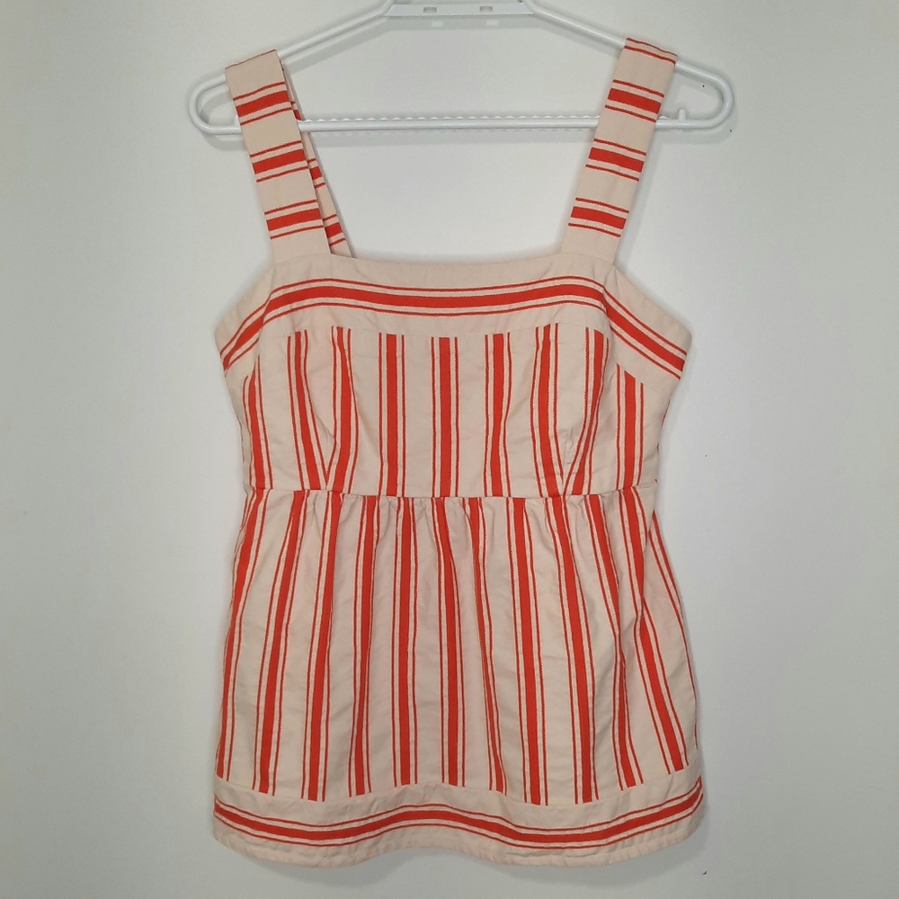 Cabi Brunch Tank Top Sleeveless Cotton Linen Cream Orange Stripe Womens Size S - Picture 13 of 13